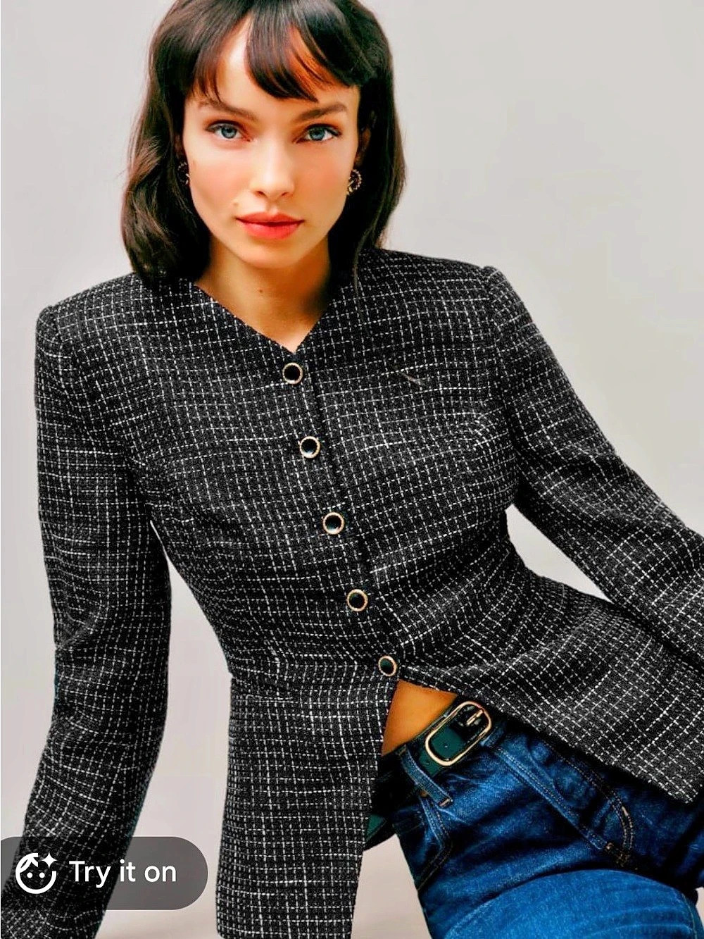 Reformation Terra Jacket Checkered Blazer Black & White Size 4 like new.